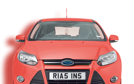 Red coloured car with Rias personalised plate