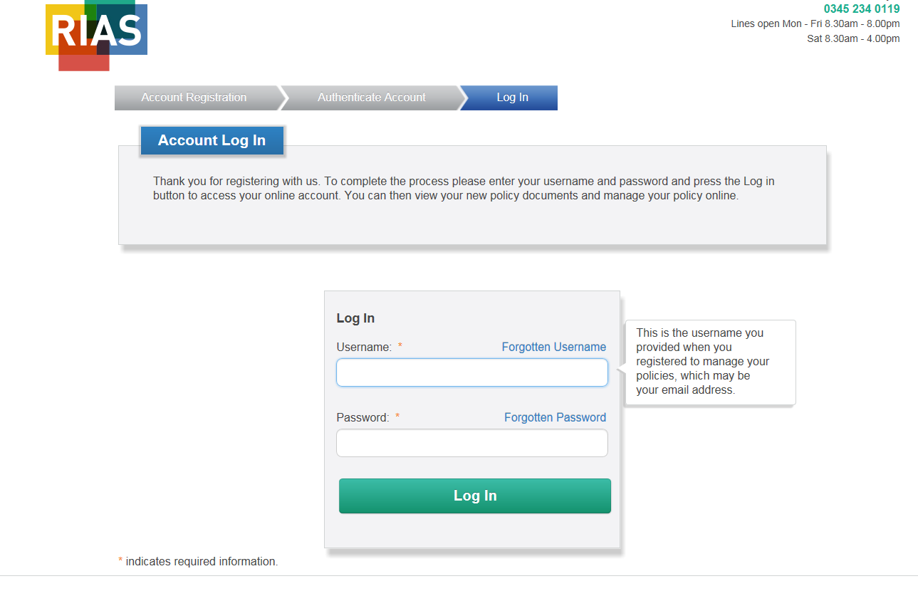 Log in to your Rias account to manage your insurance online - Rias